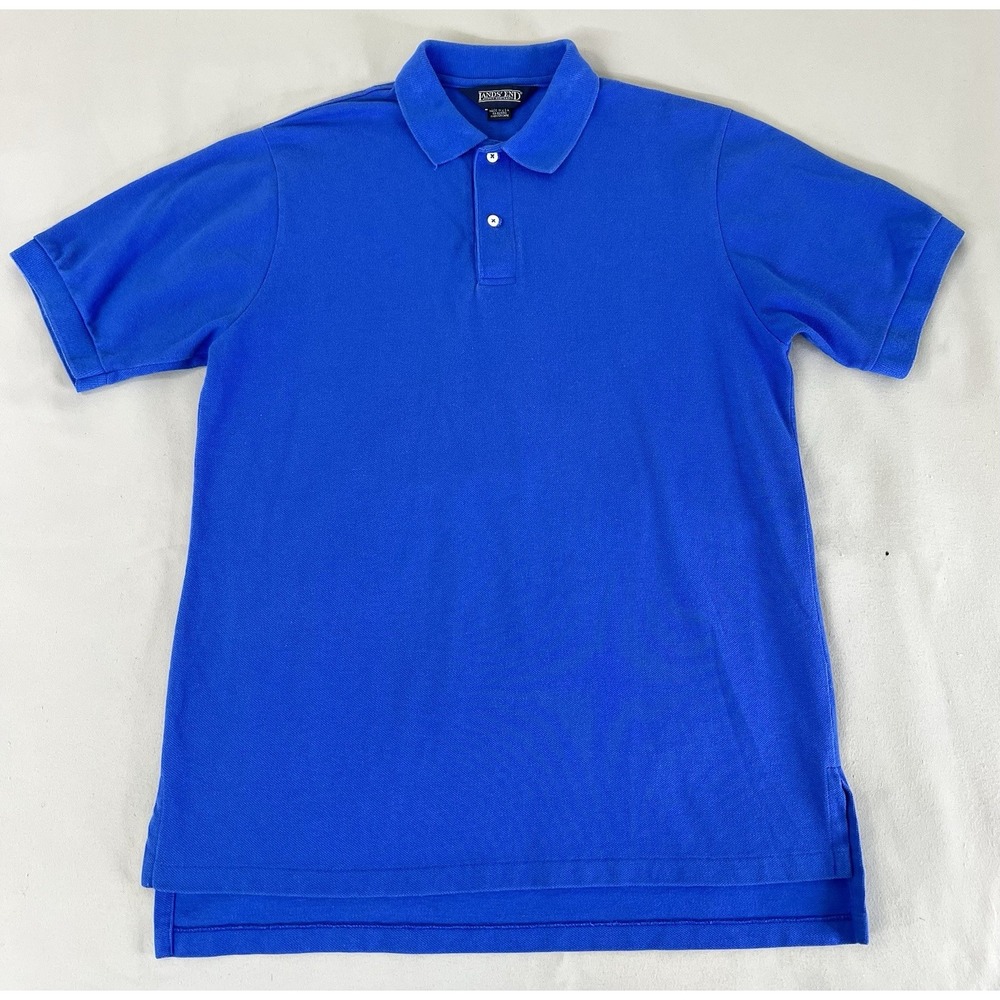 Vintage 80s 90s LANDS' END‎ Polo Shirt Royal Blue 100% Cotton Sz M USA Made Y2K